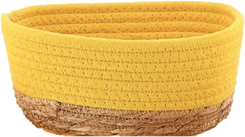 Καλάθι Αποθήκευσης Ψάθα Με Ύφασμα Yellow 25cm