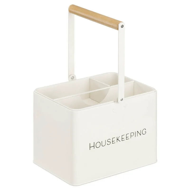 Navaris Cleaning Caddy with Handle - Κουτί Αποθήκευσης / Οργάνωσης Καθαριστικών με Ξύλινη Λαβή - Cream (54999.02)