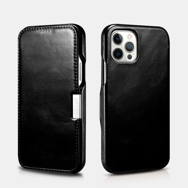 iCarer Vintage Series Side-Open Δερμάτινη Θήκη Apple iPhone 12 Pro Max - Black (RIX1211-BK)