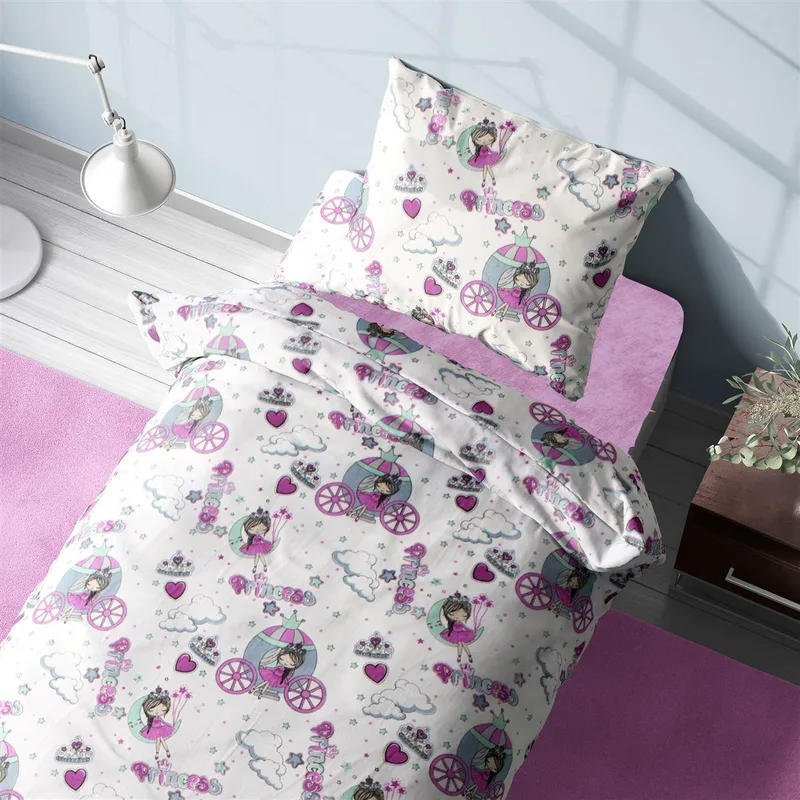Σεντόνια Εμπριμέ Σετ 3 τεμ kids Princess 389 160X240 White-Μωβ 70/30 Cott/Pol