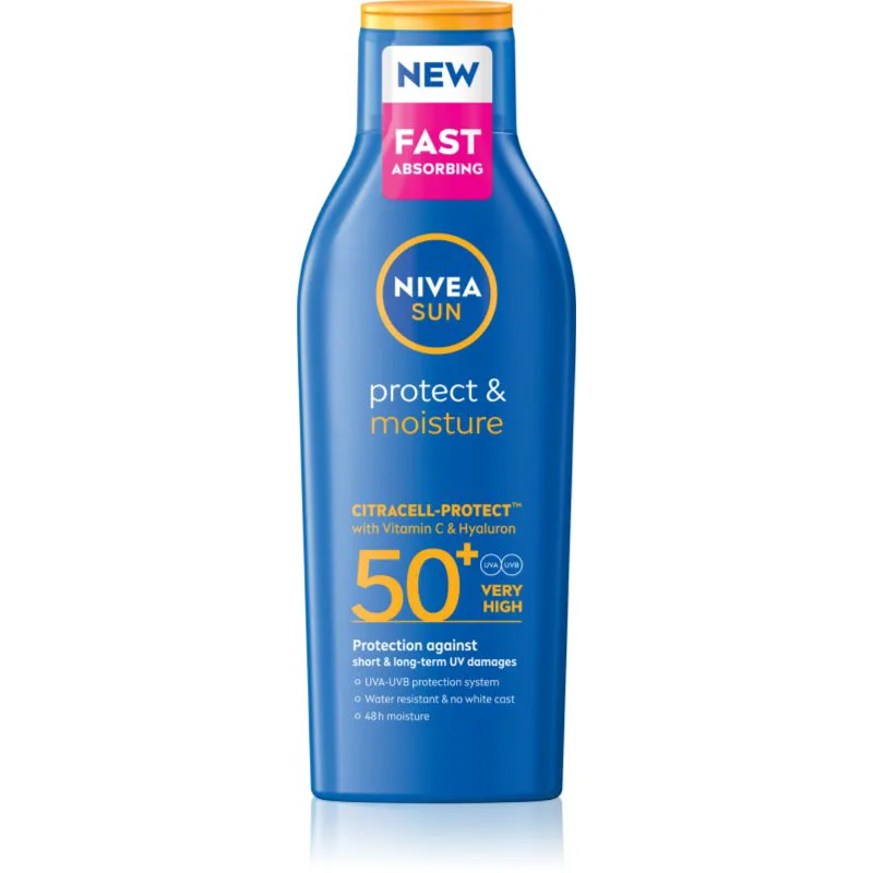NIVEA SUN Protect & Moisture ενυδατικό αντηλιακό γαλάκτωμα SPF 50+ 200 ml