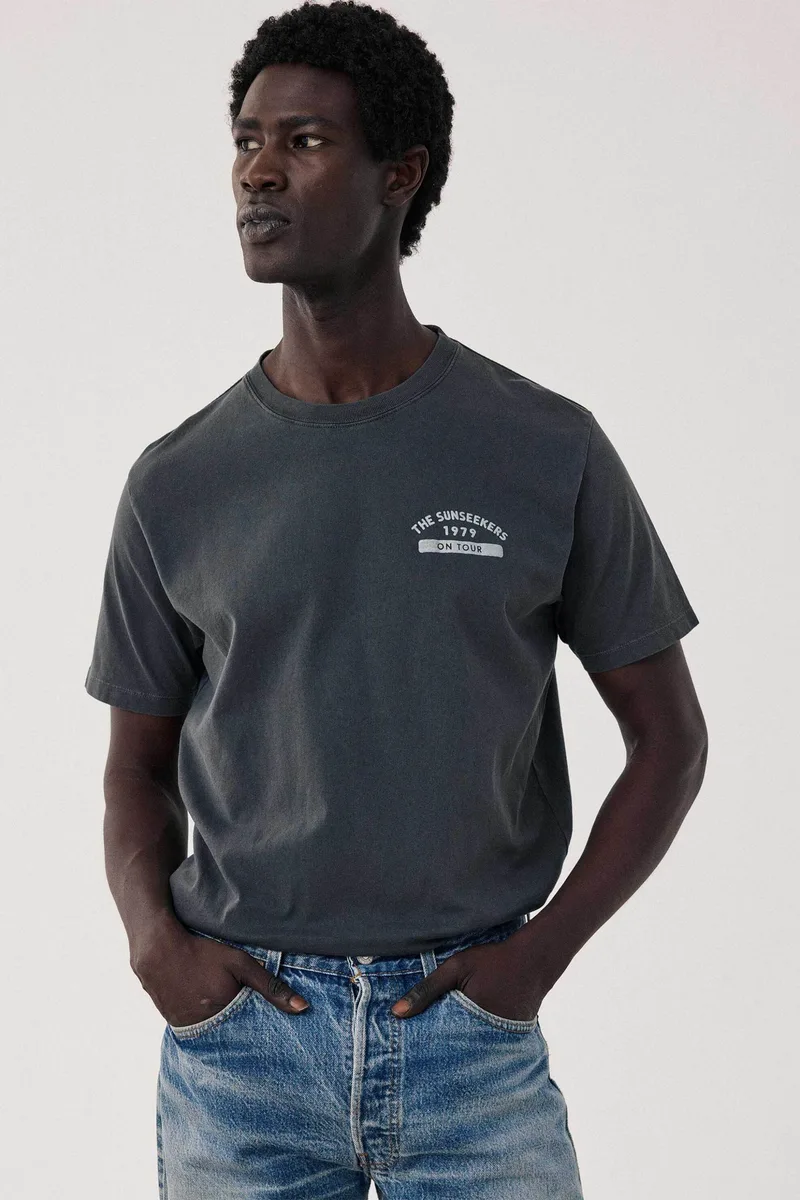 Hartford ανδρικό T-shirt με print Oversized Boxy Fit - BF73304 Ανθρακί