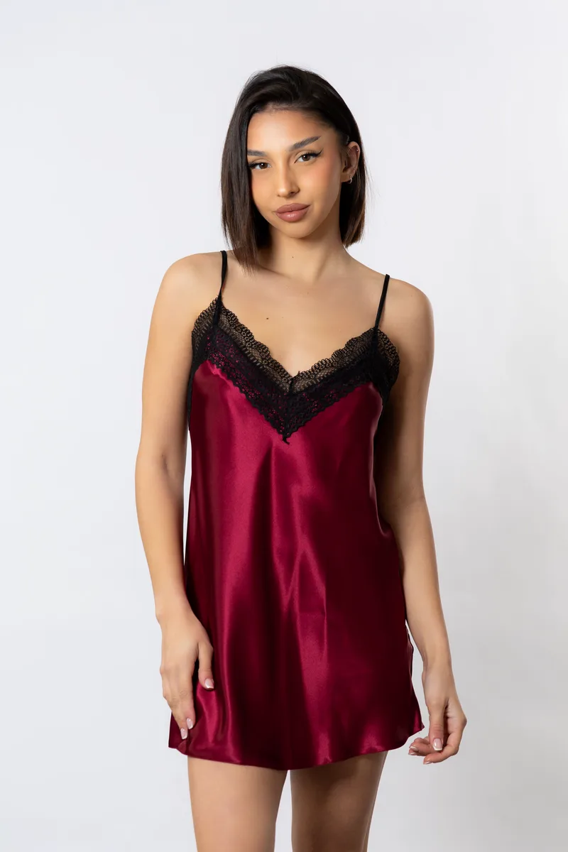 Νυχτικό σατέν Babydoll Cottonhill Lace Bordo CH1405-1-Μπορντώ