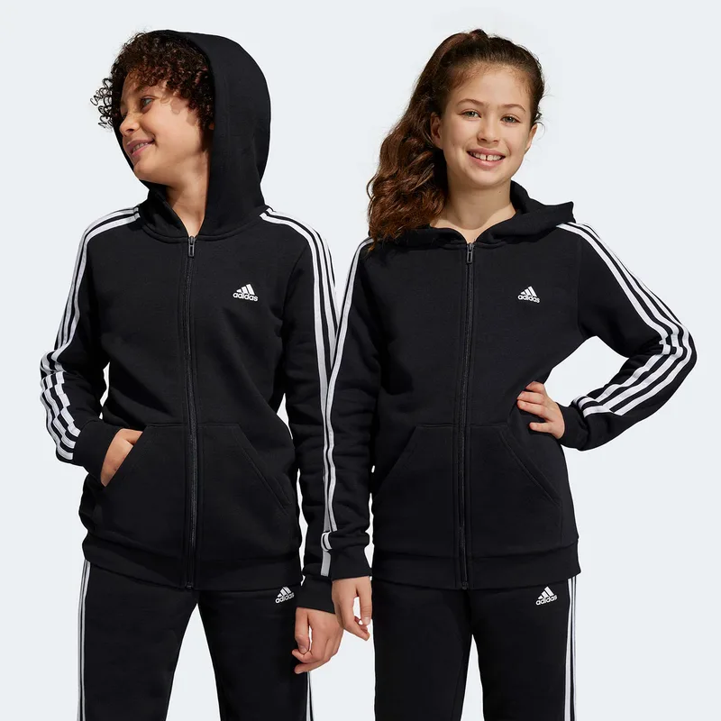 ADIDAS ESSENTIALS 3-STRIPES FLEECE FULL-ZIP HOODIE ΜΑΥΡΟ