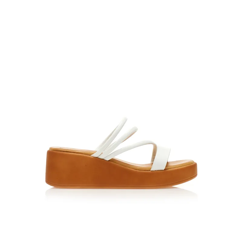 Flatforms TSOUKALAS λευκά δερματίνη με πολλαπλά λουράκια ΛΕΥΚΟ