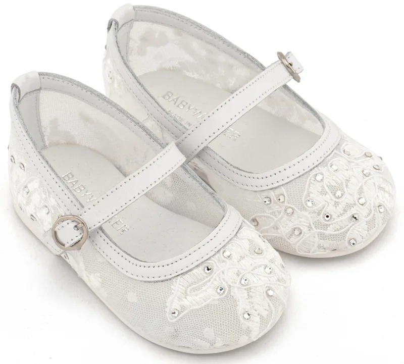 Babywalker Βαπτιστικά Γοβάκια απο Ύφασμα Φιλντιρέ Δαντέλα LU6128 Λευκό