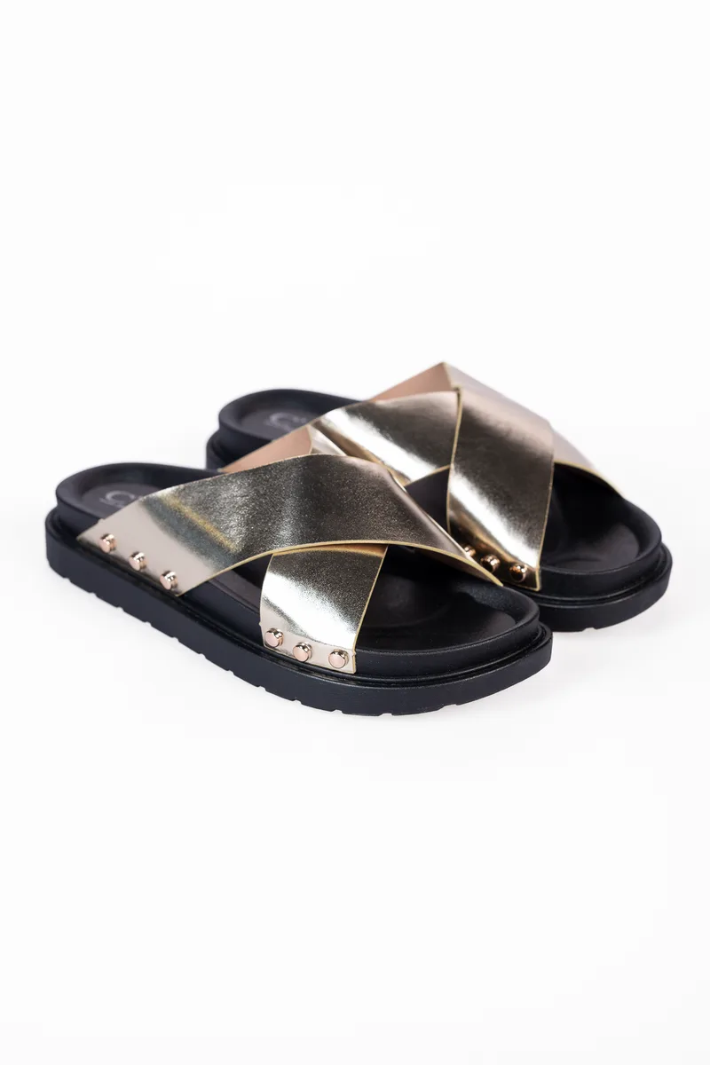 Σανδάλια flatform με φάσες χιαστί - Χρυσό