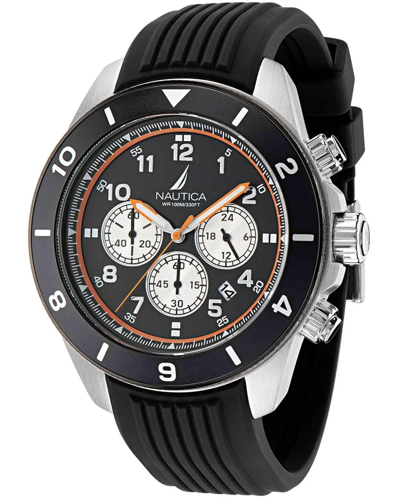 NAUTICA One Chronograph - NAPNOS403, Silver case with Black Rubber Strap