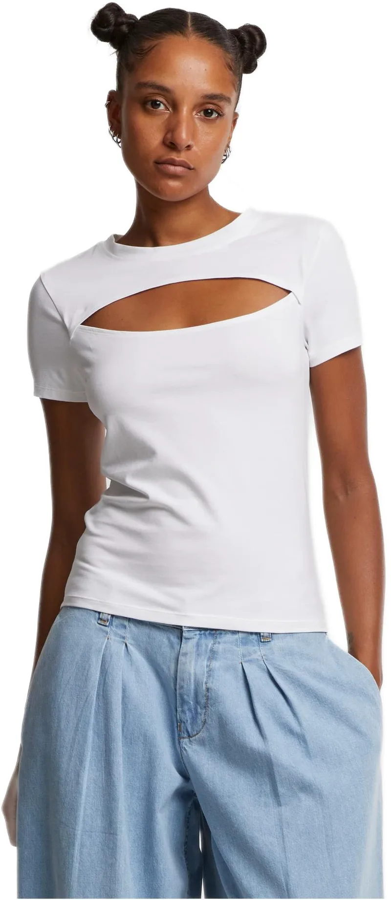 Ladies Short Cut Out Tee Urban Classics TB7454-00220 white
