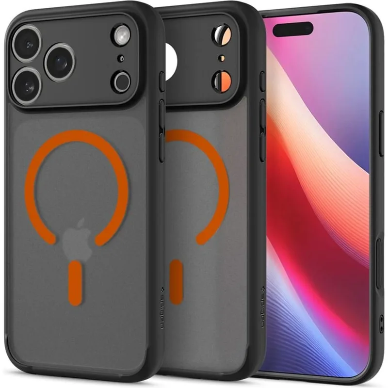 Θήκη iPhone 17 Pro Max Spigen Ultra Hybrid MagFit Ανθεκτική Σκληρή με MagSafe - Frost Black / Πορτοκαλί (ACS10482)
