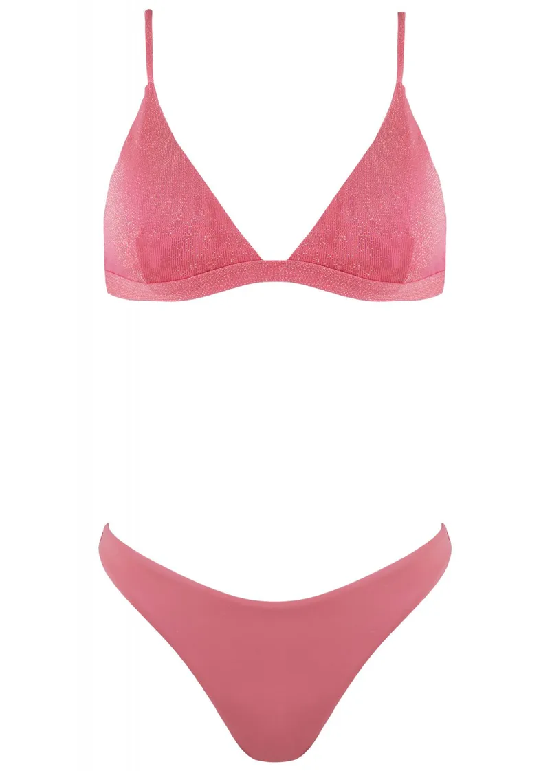 Γυναικείο set μαγιο lurex bra αποσπώμενη ενίσχυση bikini παρτό ψηλόμεσο. ΡΟΖ