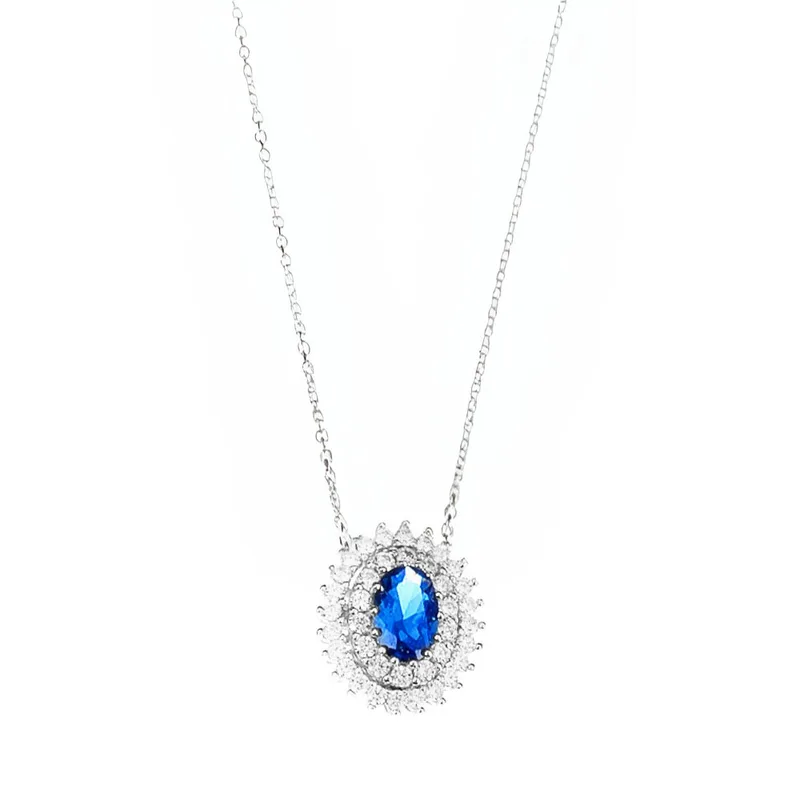Κολιέ σε Λευκόχρυσο κ14 40cm Ροζέτα με blue marine-άσπρα zircon Psomas 1695-14