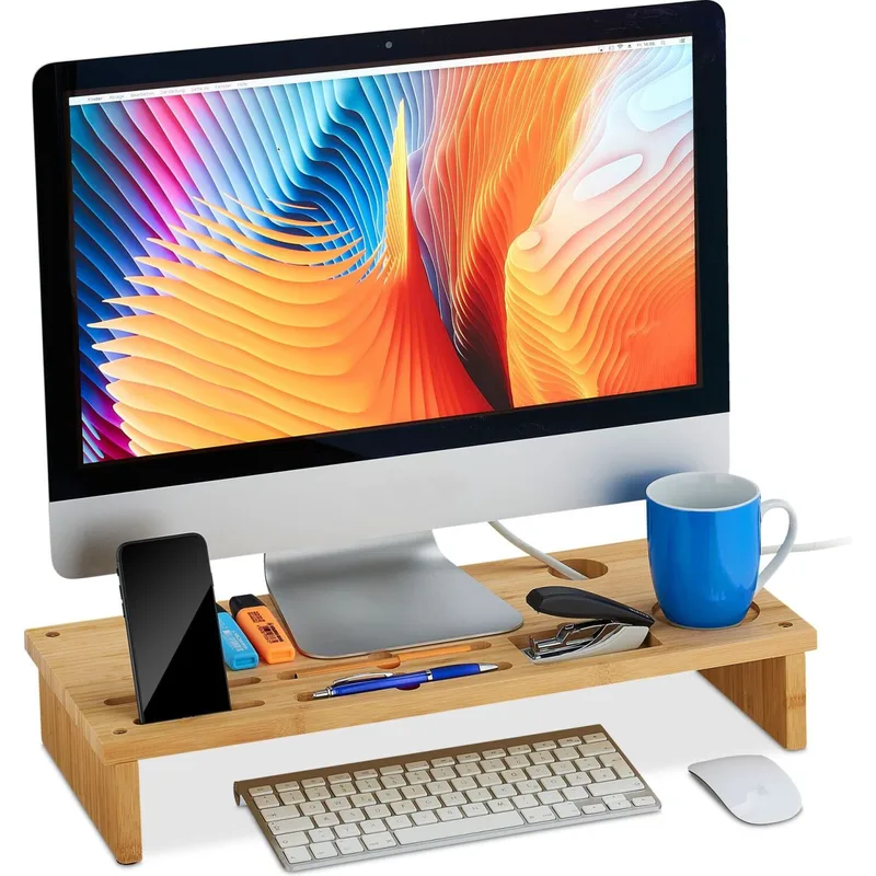 Βάση Οθόνης Υπολογιστή Relaxdays Monitor Stand Επιτραπέζια από Μπαμπού με Βάση Κινητού 9 x 54 x 23 cm - Natural (10032164)
