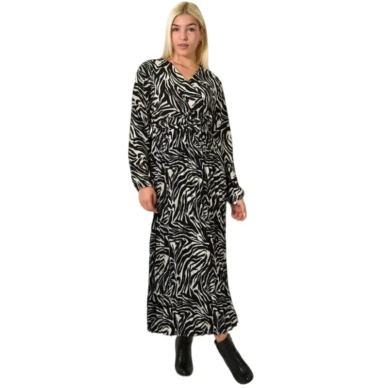Μίντι φόρεμα με μοτίβο animal print πλισέ Μαύρο 25979