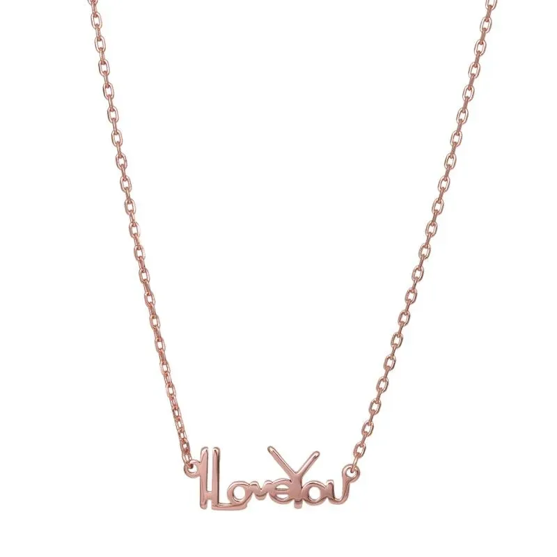 Ροζ επίχρυσο κολιέ 925 I love you 031928 031928 Ασήμι
