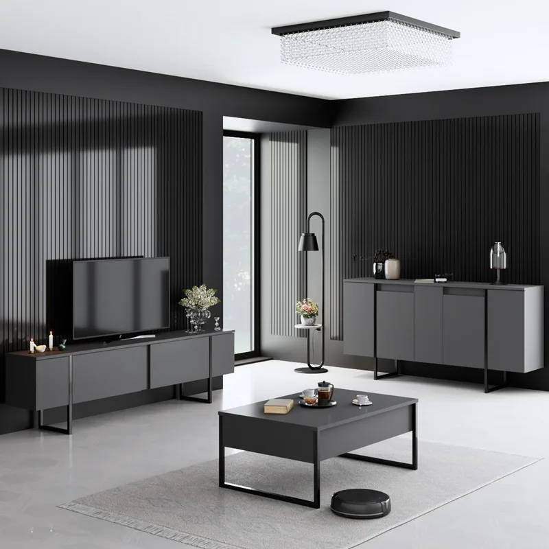 Σετ Επίπλων Σαλονιού Luxe - Anthracite, Black 618Bly1181 (160x80x35 cm)
