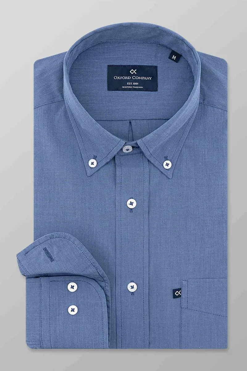Oxford Company ανδρικό πουκάμισο μονόχρωμο και button down Regular Fit - J111-BW11.01 Μπλε Ανοιχτό