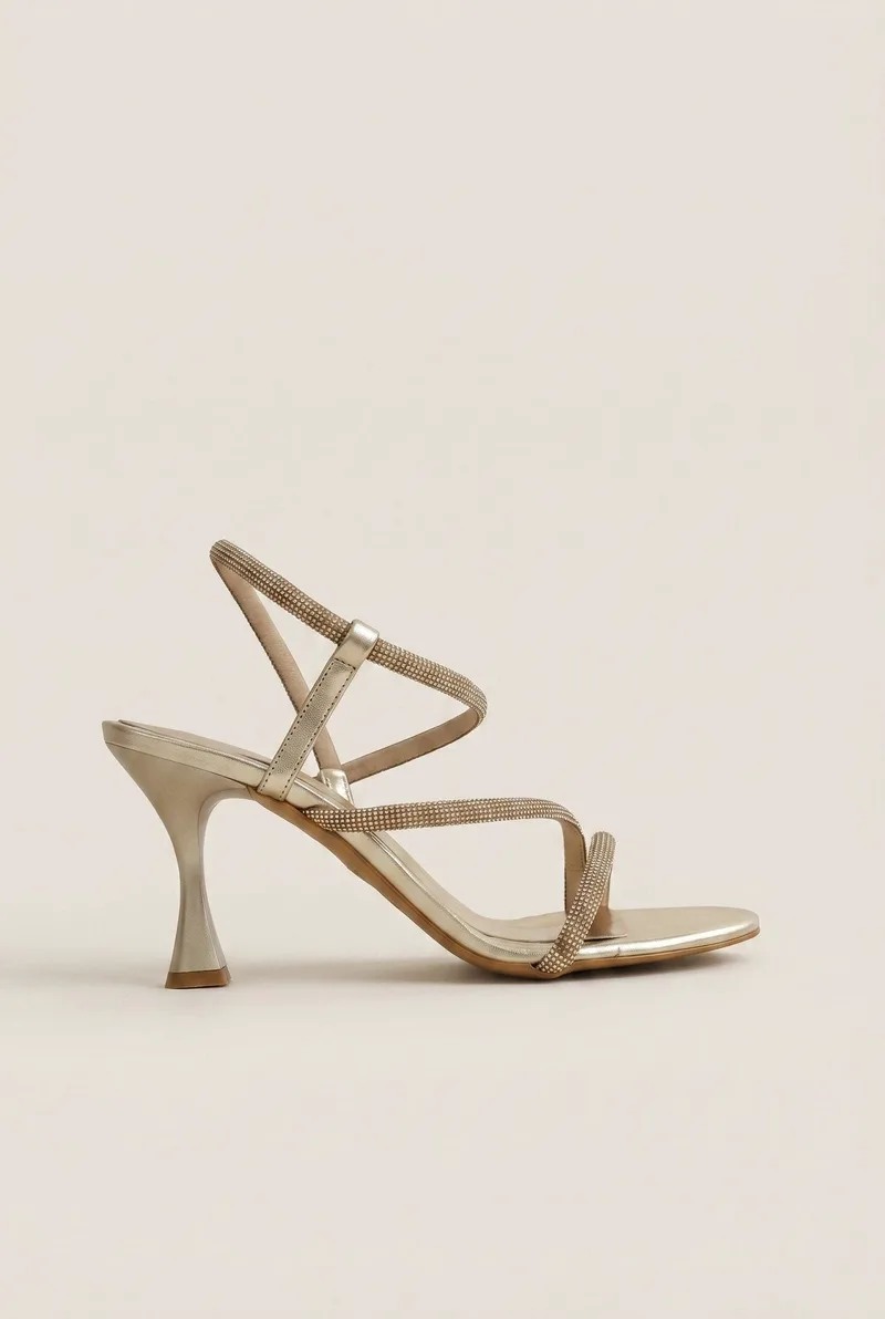 TFP Rhinestone Strap Stiletto Heel Sandals - 712 - Χρυσό