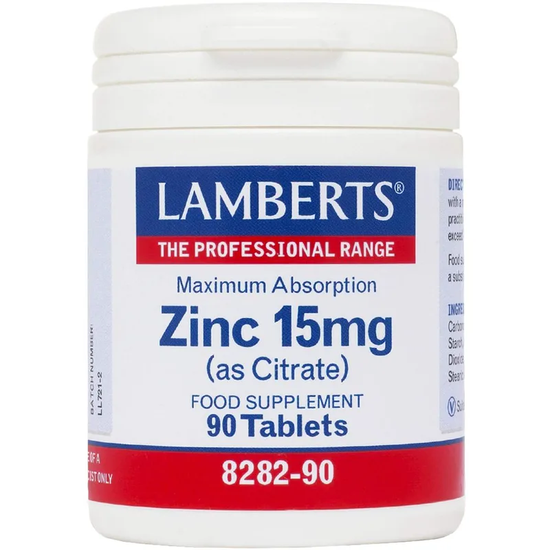 Lamberts Zinc (as Citrate) Συμπλήρωμα Διατροφής με Κιτρικό Ψευδάργυρο Υψηλής Απορροφησιμότητας για την Καλή Λειτουργία του Ανοσοποιητικού & Υγιή Μαλλιά, Νύχια & Δόντια 15mg, 90tabs