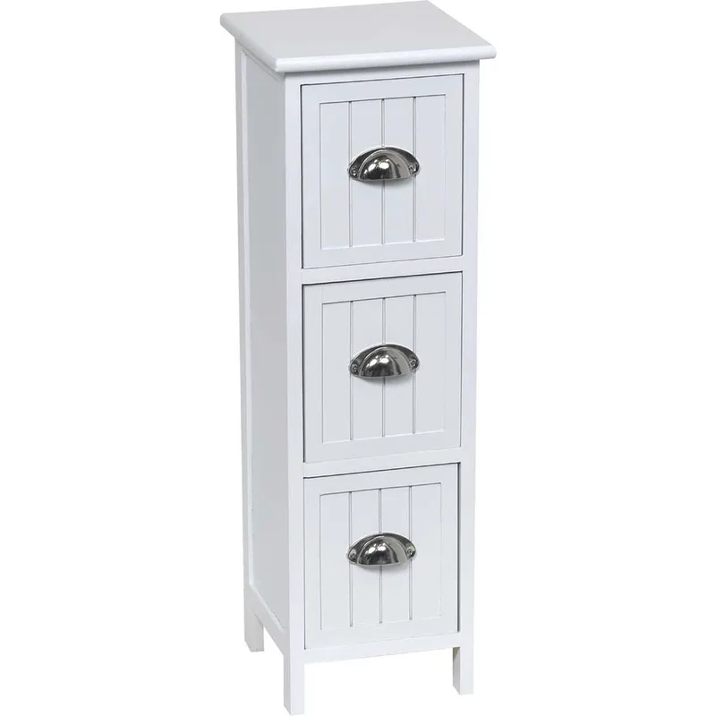 Συρταριέρα MDF Με 3 Συρτάρια Λευκή 25x25x77εκ. MRShome 1255000 (Υλικό: Mdf, Χρώμα: Λευκό) - sealskin - sl-DS-1255000