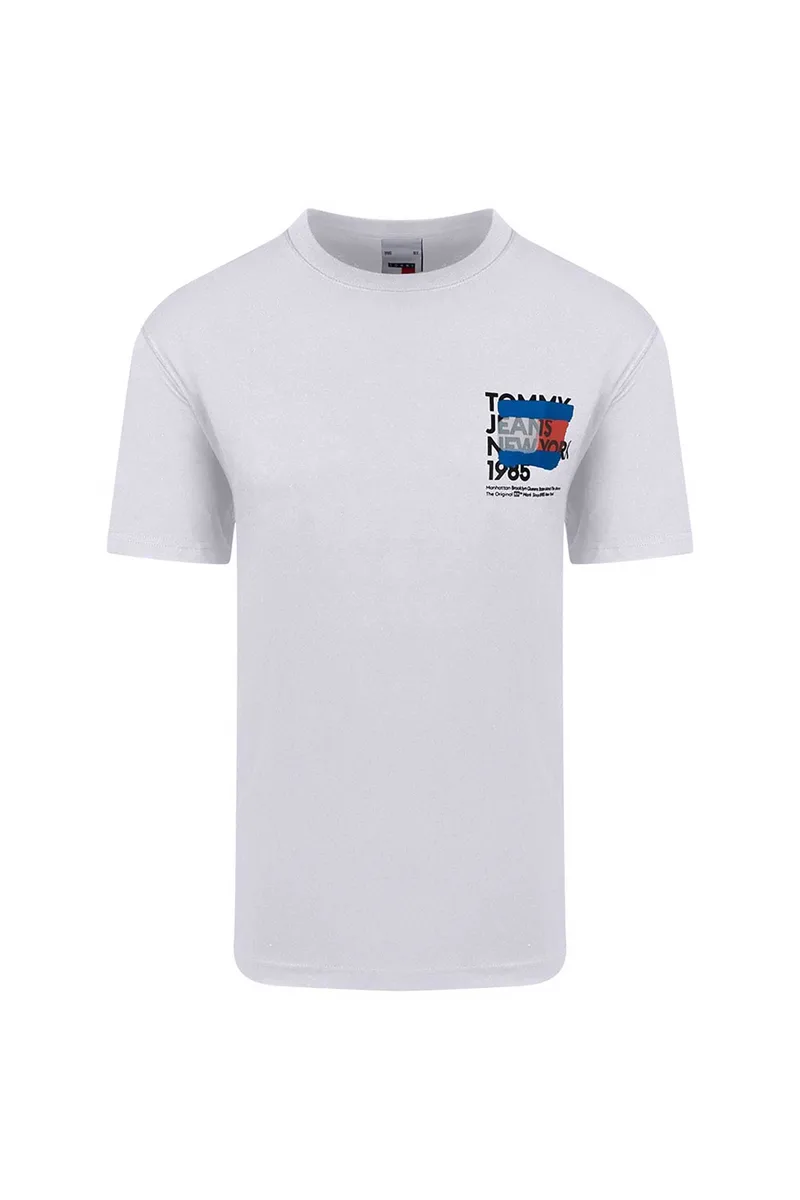 Tommy Jeans ανδρικό T-shirt με logo graffiti flag print Regular Fit - DM0DM18271 Λευκό