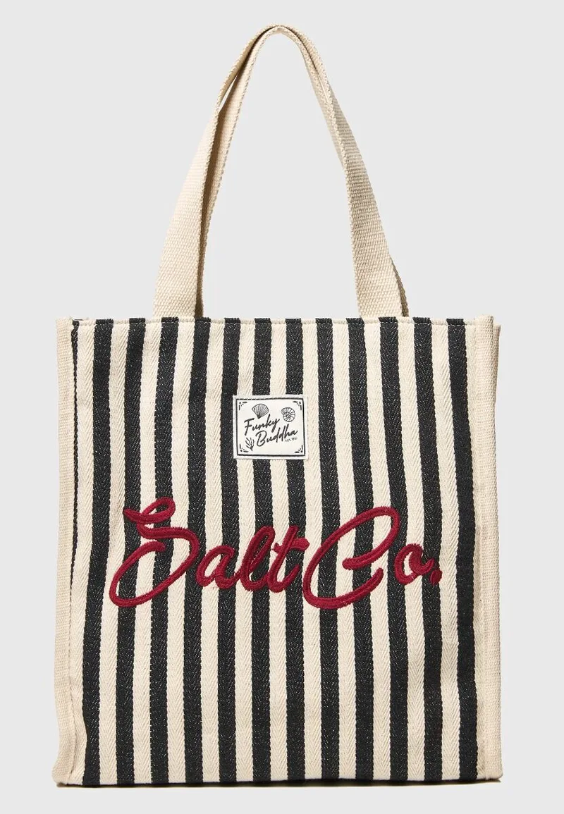 Funky Buddha Ριγέ Tote Τσάντα Salt Co. FBL013-123-10 Μαύρο