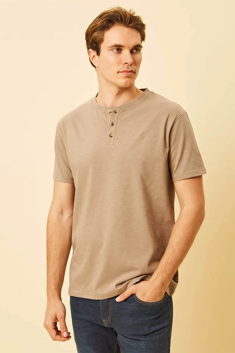 DORS ανδρική μπλούζα henley με κεντημένο λογότυπο Regular Fit - 1140021.C04 Μπεζ
