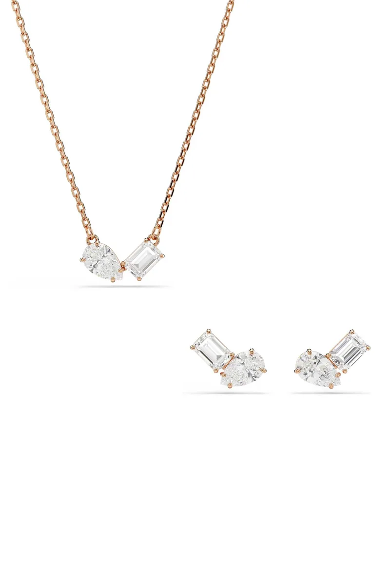 Swarovski γυναικείο σετ κοπή pear, οκταγωνική κοπή, λευκό, επιμετάλλωση σε ροζ χρυσαφί τόνο "Mesmera" - 5734246
