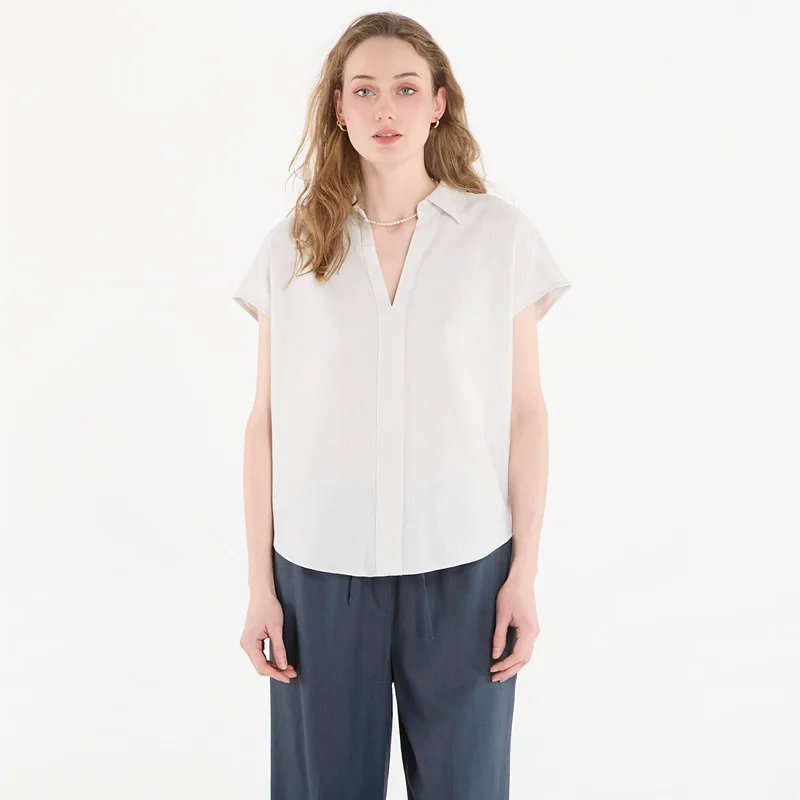 Πουκάμισο Calvin Klein Linen Cks Ss Classic Fit Shirt White Sand S