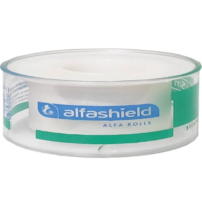 AlfaShield Alfa Silk Medical Tape Rolls Αδιάβροχη, Αυτοκόλλητη Ταινία Στερέωσης Επιθεμάτων & Επιδέσμων, από Μετάξι Λευκό 1 Τεμάχιο - 5m x 1.25cm