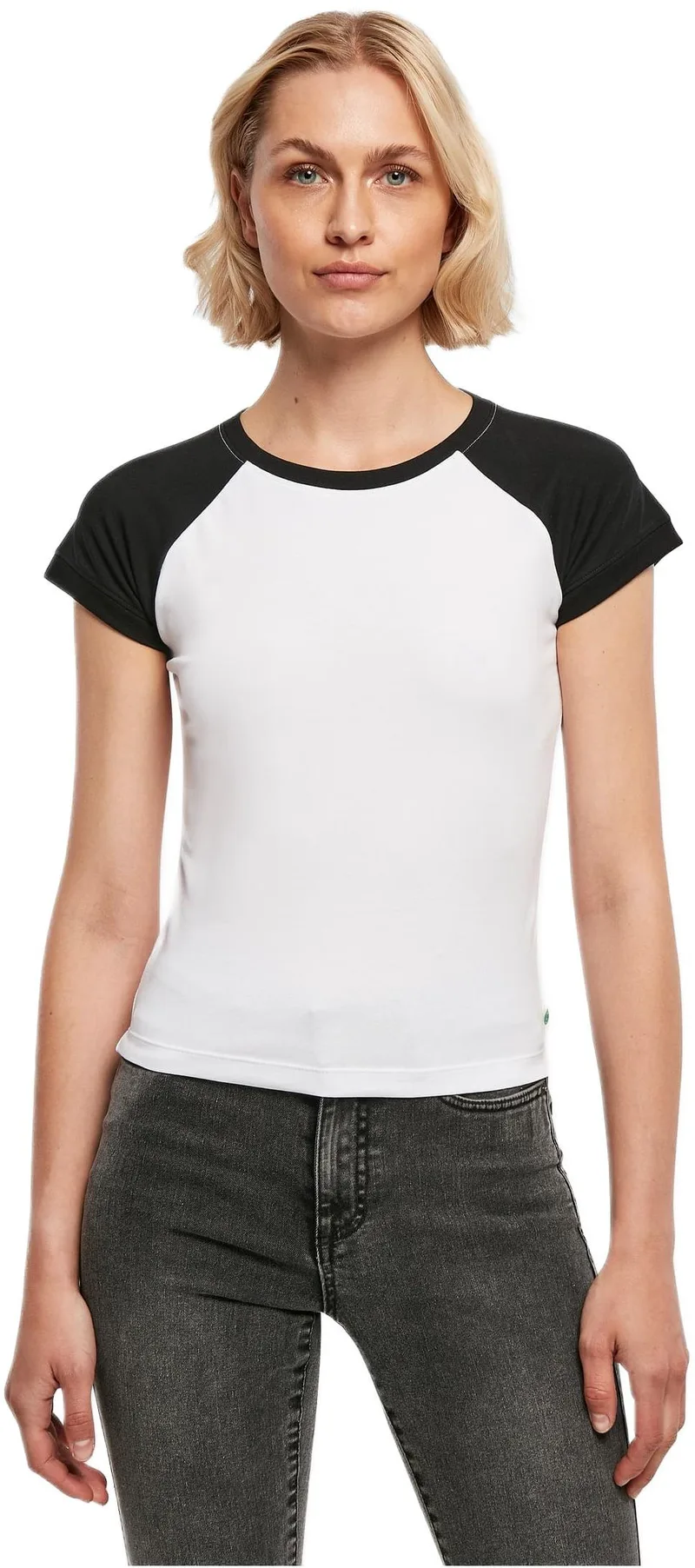 Ladies Organic Stretch Short Retro Baseball Tee Urban Classics TB5075-01248 white/black