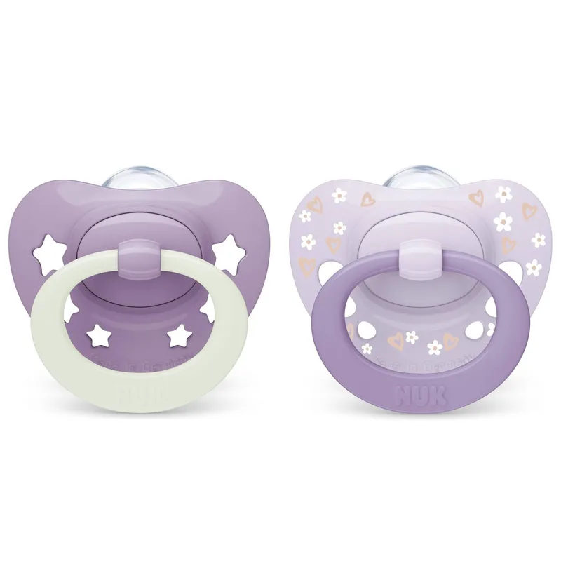 Nuk First Choice Classic Day & Night Silicone Soother 6-18m Ορθοδοντική Πιπίλα Σιλικόνης 2 Τεμάχια - Λιλά - Μωβ