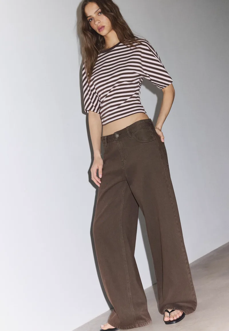 Stradivarius Τζιν Wide Leg Καφέ 40