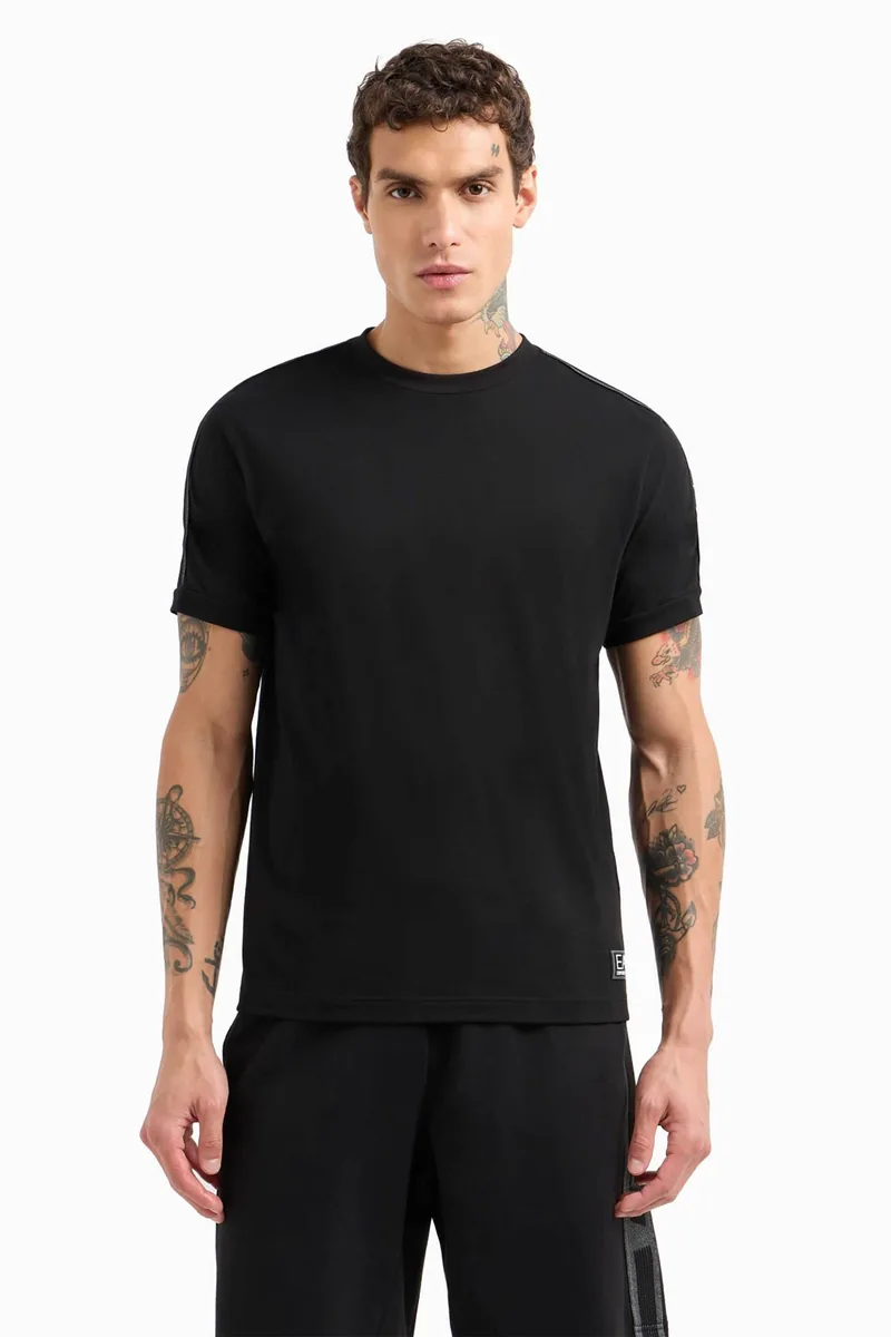 EA7 ανδρικό T-shirt με logo tape στους ώμους Regular Fit - 7M000138AF10375 Μαύρο
