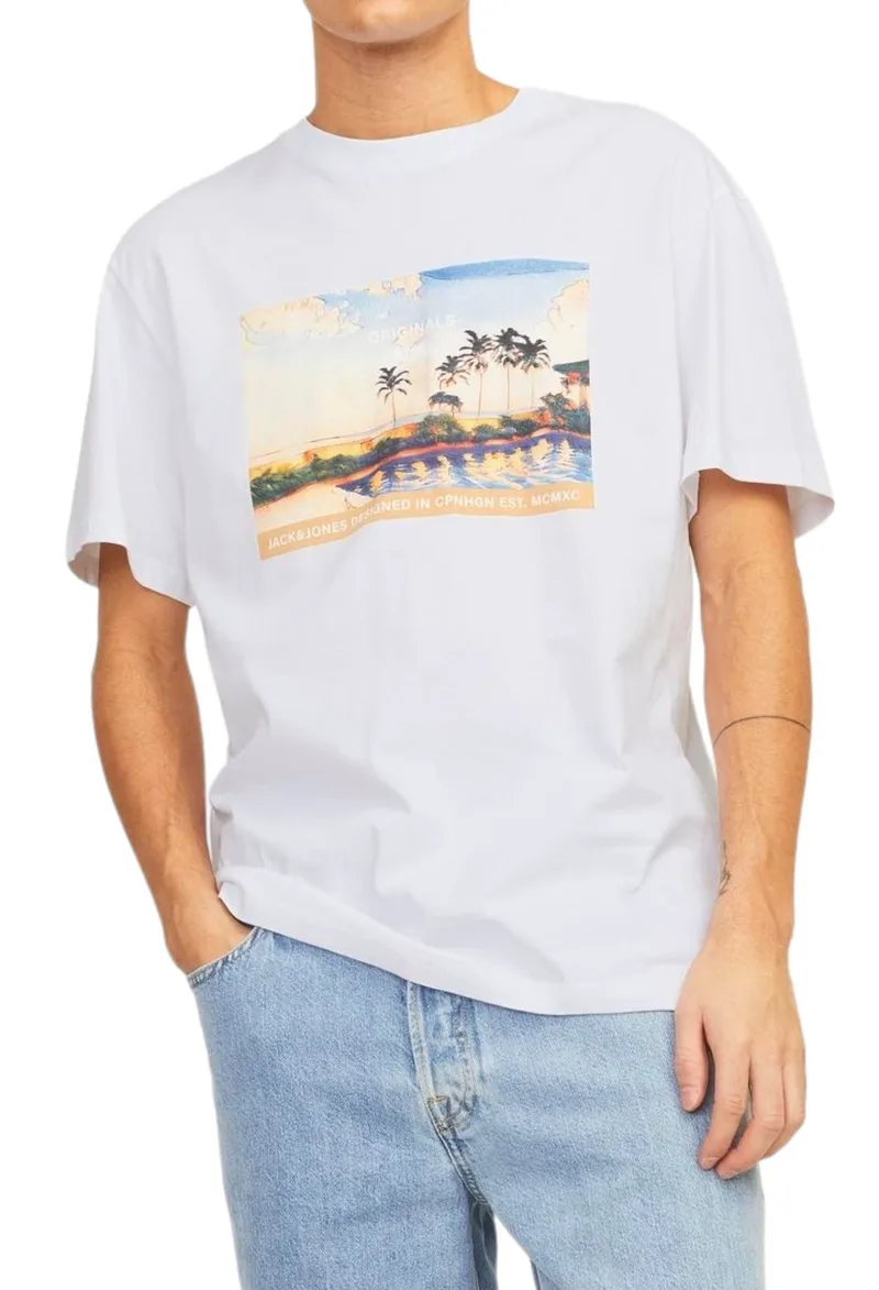 Μπλούζα Κοντομάνικη Jack & Jones Jortampa Grapic 12253679-BRIGHT WHITE Ανδρικό