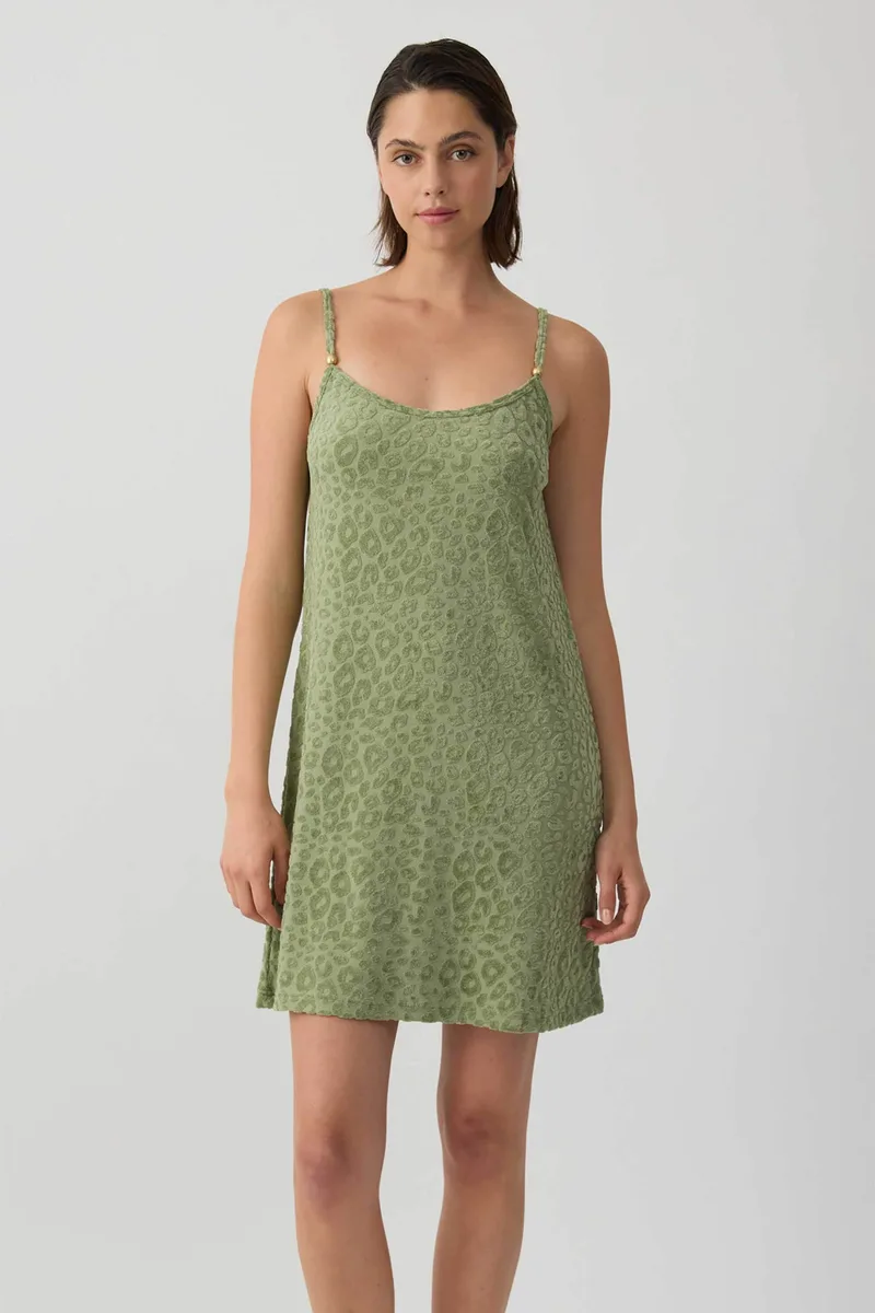Minerva γυναικείο mini φόρεμα αμάνικο πετσετέ με leopard pattern - 90-53341-002-045 Χακί