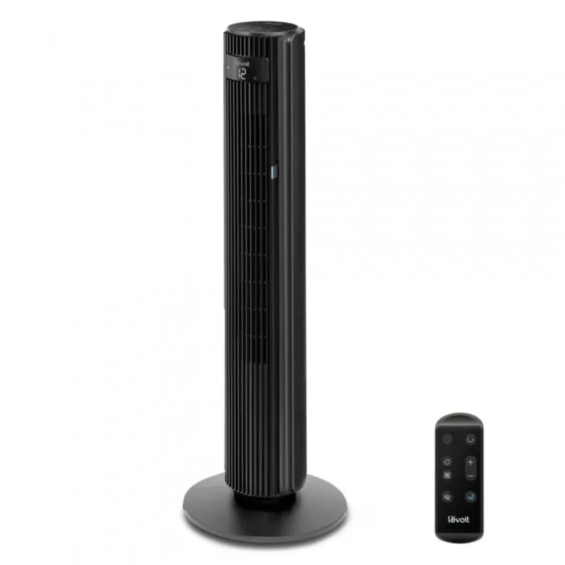 Ανεμιστήρας πύργου Levoit TempSense 42 DC, 30W, 107 cm, Για έως 49 m2, 12 ταχύτητες, 4 λειτουργίες, Χρονοδιακόπτης, Ταλάντωση 90C, Τηλεχειριστήριο, Μαύρο
