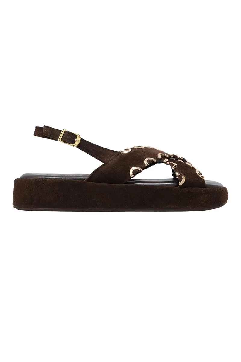 Haralas γυναικεία suede σανδάλια - E112-003 Καφέ Σκούρο