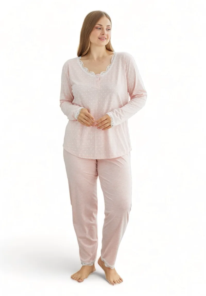 Πιτζάμα γυναικεία βαμβακερή Sexen Plus Size Pnk Dots SXN23240560-Ροζ