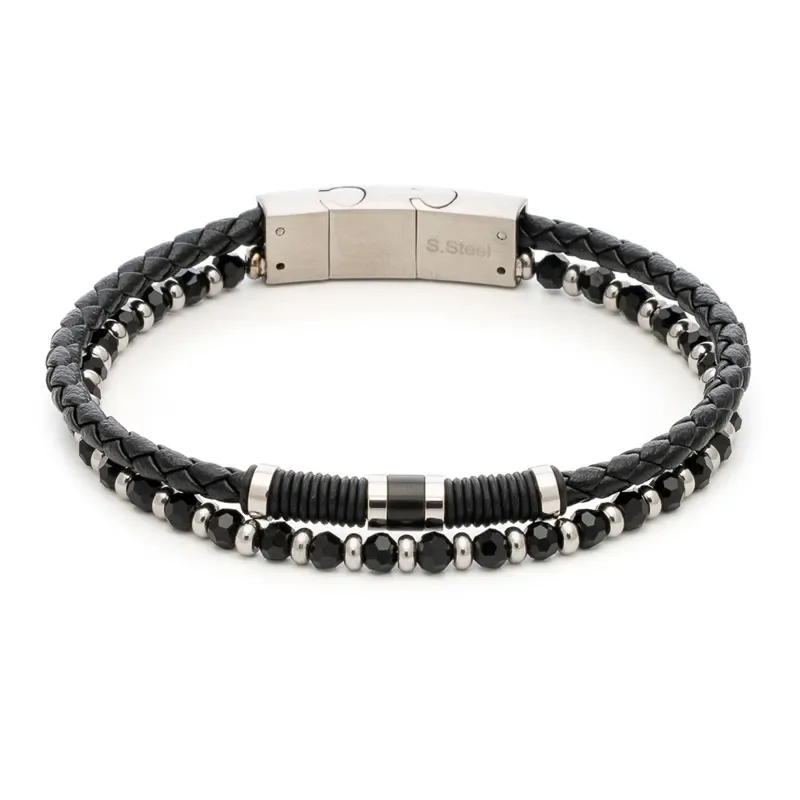Βραχιόλι ανδρικό Visetti stainless steel και δέρμα 61C-BR376SB 61C-BR376SB Ατσάλι