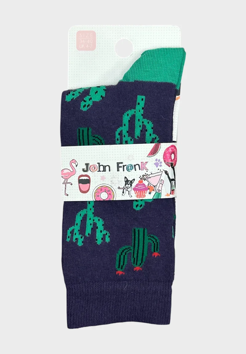 Γυναικείες Βαμβακερές Κάλτσες John Frank Cactus WJFLSFUN51-Μωβ