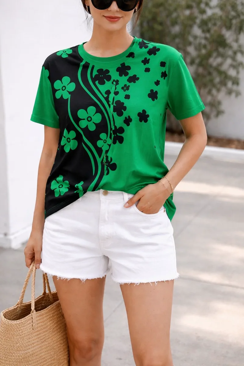 T-Shirt Με Floral Print – Πράσινο | Dress Up Πράσινο