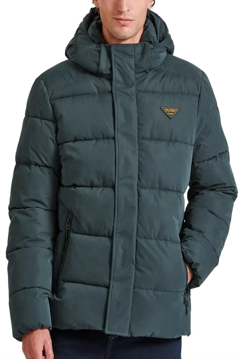 Μπουφάν Funky Buddha Puffer Με Αποσπώμενη Κουκούλα FBM010-034-01-FOREST GREEN Ανδρικό