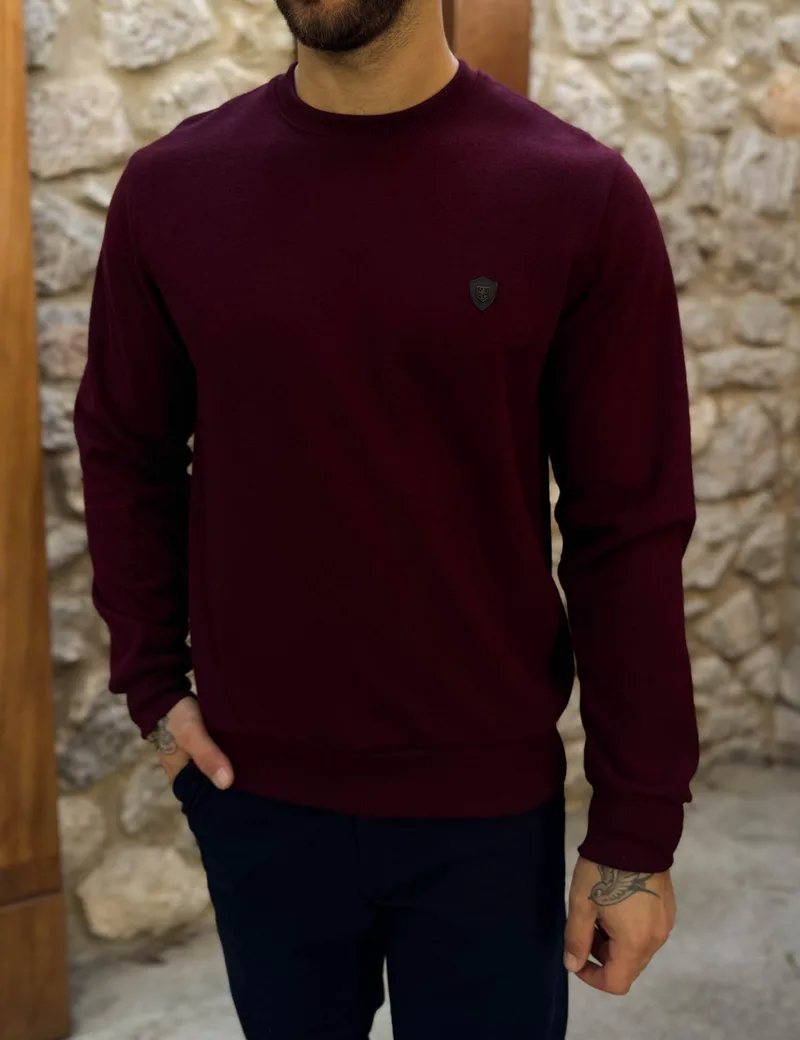 Everbest Ανδρική μπορντό μακρυμάνικη ριπ μπλούζα Plus Size 261030B