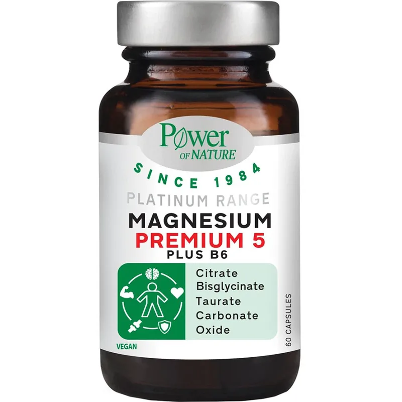 Power Health Platinum Range Magnesium Premium 5 Plus B6 Συμπλήρωμα Διατροφής με 5 Μορφές Μαγνήσιο & Βιταμίνη Β6 για την Καλή Λειτουργία του Νευρικού & Μυϊκού Συστήματος 60caps