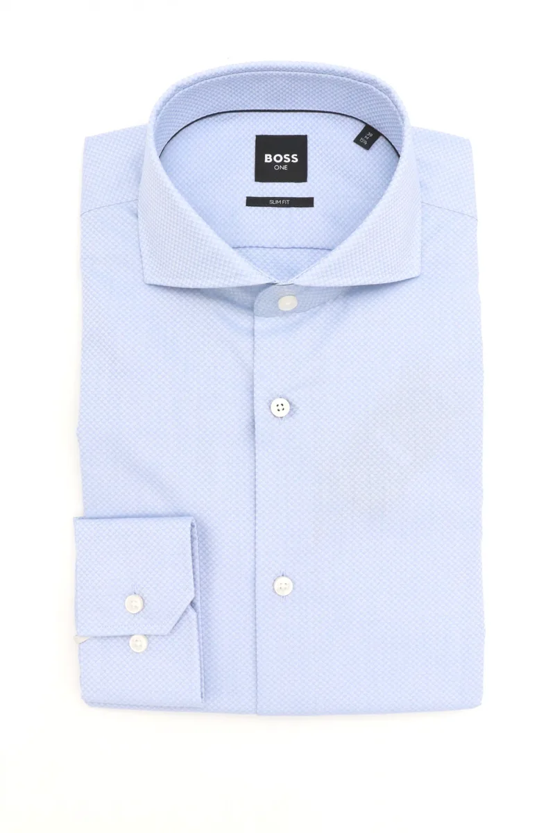BOSS ΠΟΥΚΑΜΙΣΟ ΜΙΚΡΟΣΧΕΔΙΟ SLIM FIT H-HANK-SP-B1-C1-261 ΣΙΕΛ