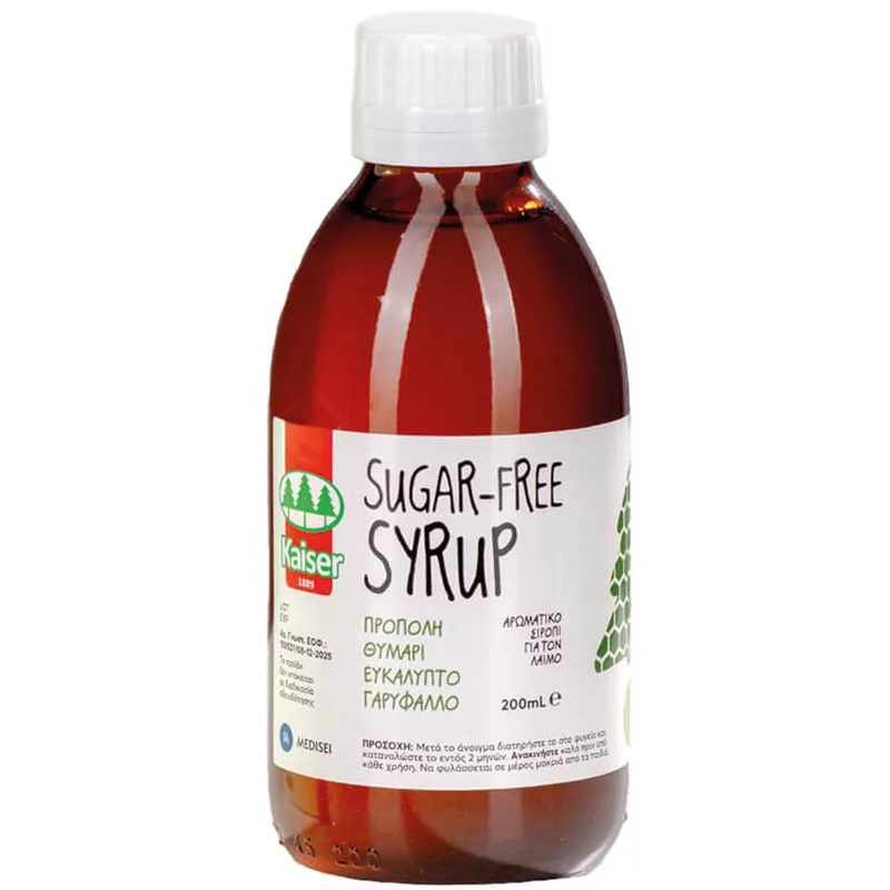 Kaiser Sugar Free Syrup Συμπλήρωμα Διατροφής σε Σιρόπι με Εκχυλίσματα Βοτάνων & Πρόπολη για Ενίσχυση του Αναπνευστικού & Ανακούφιση του Ερεθισμένου Λαιμού Χωρίς Ζάχαρη 200ml