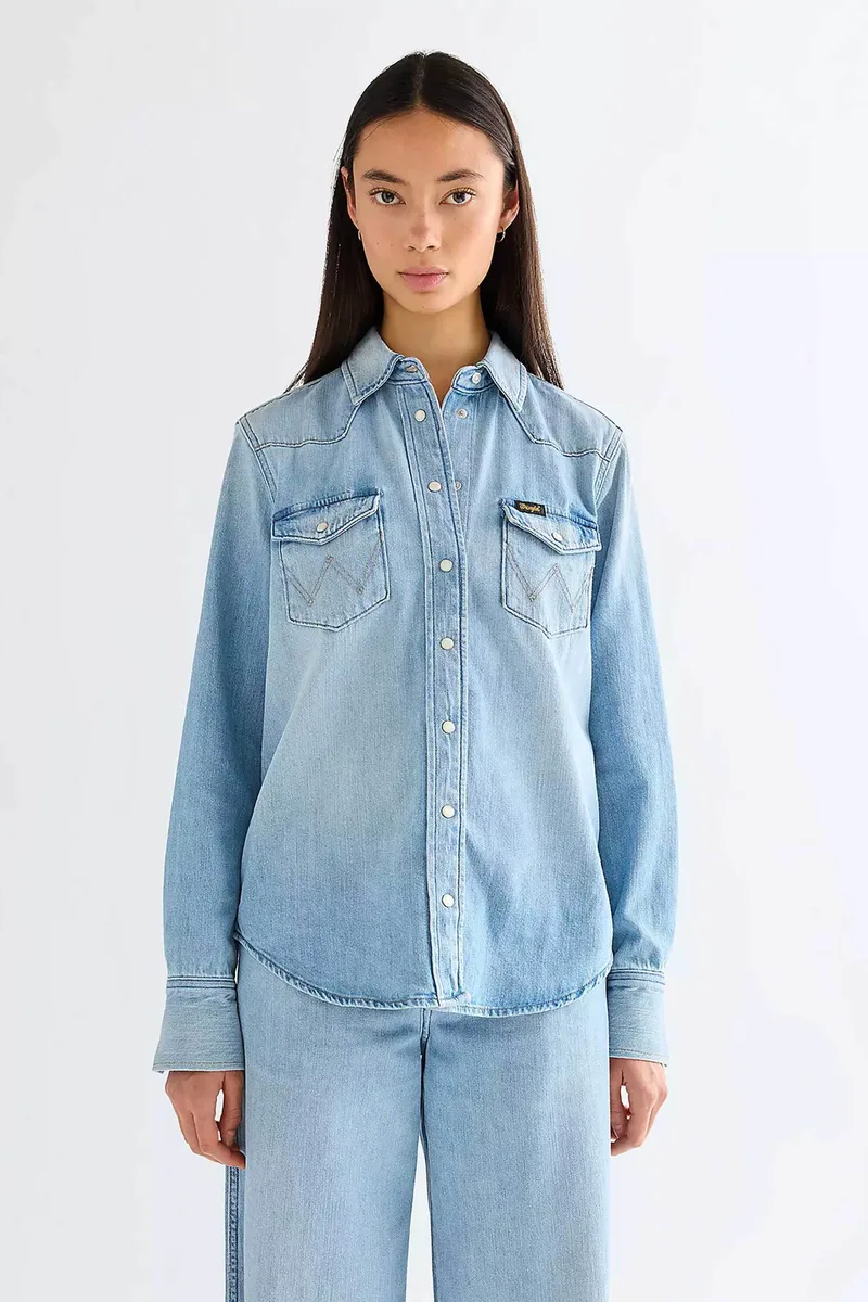 Wrangler® γυναικείο πουκάμισο με τσέπες Regular Fit - 112378146 Denim Blue Ανοιχτό