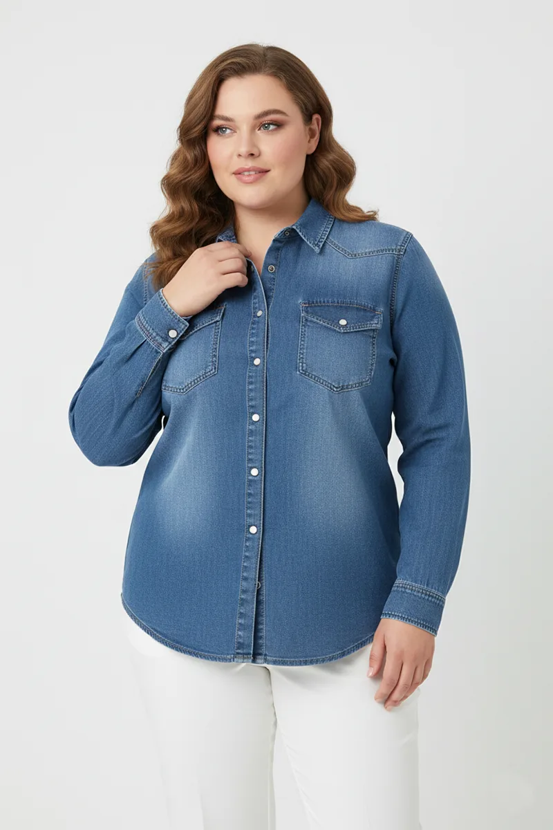 Πουκάμισο denim με κουμπιά φίλντισι