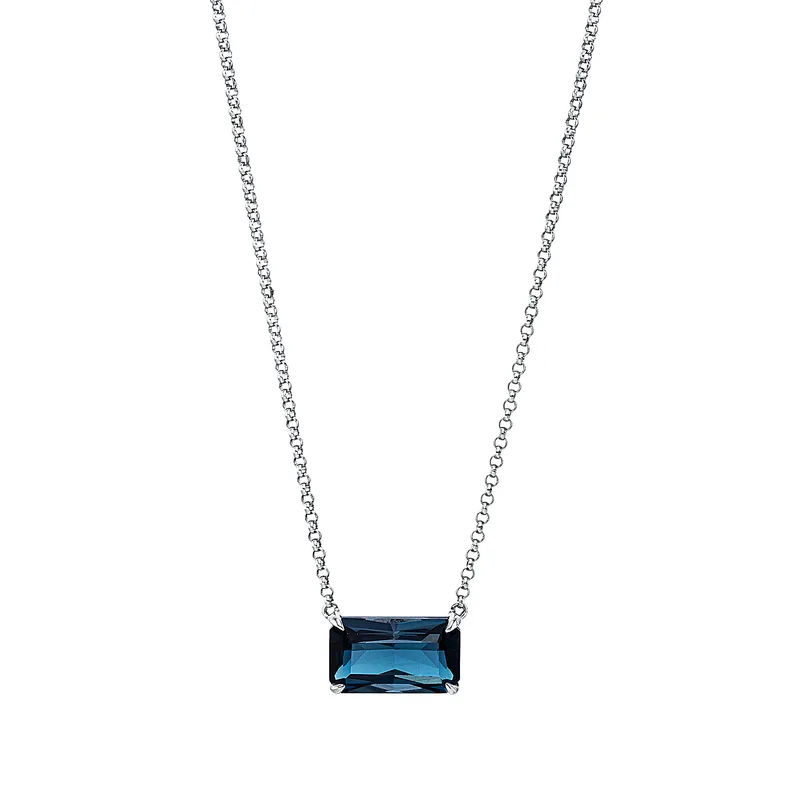 Diamond Group Koλιέ Μονόπετρο Με London Blue Topaz από Λευκό Χρυσό 18 Καρατίων KL2100